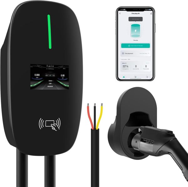 Level 2 EV Charger Station with Smart Display 48 Amp 11.5KW 26ft EV Charging Cable Hardwired Smart Electric Vehicle Charging Station RFID Card 4G/WiFi/BT Connection EV & Plug-in Hybrid for SAE J1772