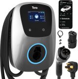 Tera for Tesla Electric Vehicle (EV) Charger: Level 2 J1772 2024 Upgraded ETL Energy Star 48A with Manual Setting Amps & Schedule on Unit 240V 25 FT Cable NEMA 14-50P W01 Silver