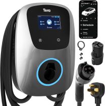 Tera for Tesla Electric Vehicle (EV) Charger: Level 2 J1772 2024 Upgraded ETL Energy Star 48A with Manual Setting Amps & Schedule on Unit 240V 25 FT Cable NEMA 14-50P W01 Silver