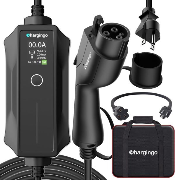 Level 1-2 EV Charger,120V-240V,16A,NEMA 5-15 & 6-20 Plug,25FT Extension Cord,ETL & FCC Listed, Portable Electric Vehicle Charging Station for SAE J1772 Evs