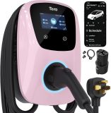 Tera Electric Vehicle Charger for Tesla: J1772 EVs ETL Certified Level 2 48 40 Amp 240 Volt Tesla Home EVSE with Manual Setting Amps Schedule on Unit NEMA 14-50 25 FT Cable Pink
