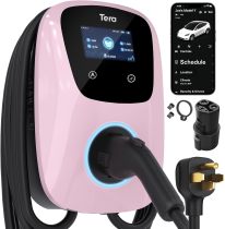 Tera Electric Vehicle Charger for Tesla: J1772 EVs ETL Certified Level 2 48 40 Amp 240 Volt Tesla Home EVSE with Manual Setting Amps Schedule on Unit NEMA 14-50 25 FT Cable Pink