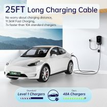 QIAO Level 2 EV Charger, Max 48A 240V 11.5KW, Wi-Fi Bluetooth APP Enabled EVSE,4.3 Inch Display,25ft Cable,NEMA 6-50 Plug Electric Vehicle Charging Station Compatible with All SAE J1772 EV Models
