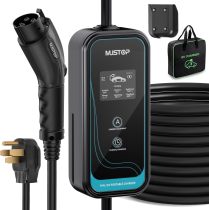 Level 2 Portable EV Charger (32 Amp, 110V-240V, 20ft，NEMA 14-50P),IP65 Waterproof, LCD Screen Electric Vehicle Charger Plug-in EV Charging Station with Delay Function for All J1772 EVs