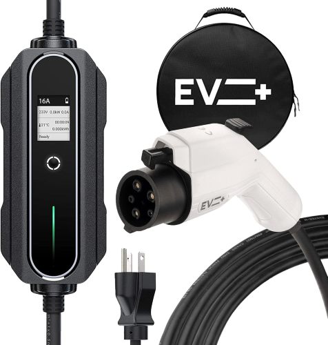 EV+ Level 2 EV Charger, 16A Portable Electric Vehicle Charging Station, SAE J1772 EV Charging Cable 25-Ft with NEMA 6-20 Plug, EVSE Travel Case, Home EV Charging Station