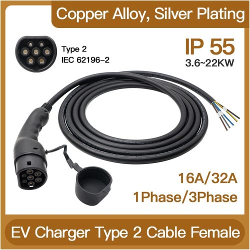 EV Charger Cable Type 2 EV Charger Plug with Cable 16A/32A 1/3Phase IEC62196-2 Cord for Electric Vehicle Charging Station 11KW 22KW (Color : 16A 11KW 5M)