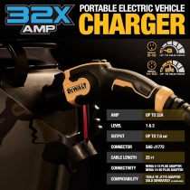 DEWALT Portable Electric Vehicle (EV) 120-240V Level 2 Charger up to 32 Amps, CSA Certified Indoor/Outdoor, NEMA 5-15 and 14-50 Plug Adapters Included, 25 ft. Cable