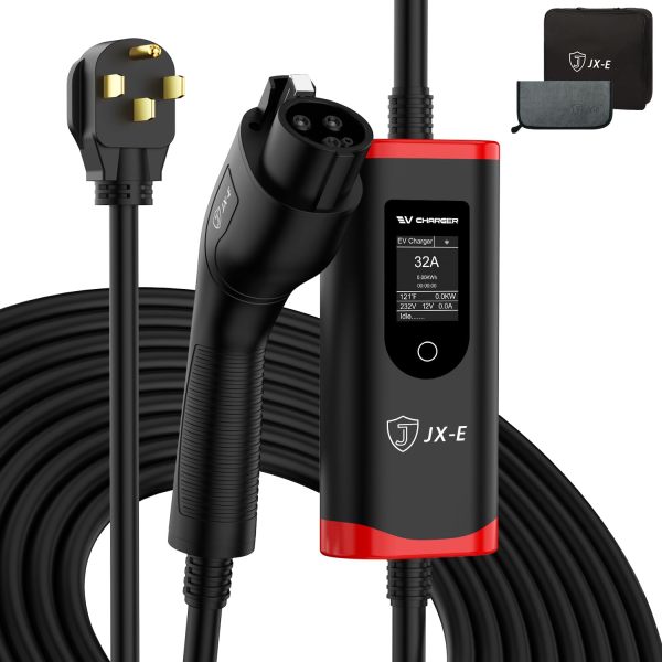 JX-E Level 2 EV Charger, Nema 14-50 Plug EV Chargers 32Amp 240V Home EV Level 2 Portable Charger for All SAE J1772 EVs, FCC and ROHS Certified Electric Vehicle Charging Station, 25FT