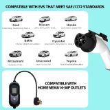 Level 2 EV Charger (50 Amp, 240V, NEMA 14-50P) with 25FT Cord, Adjustable Portable Electric Vehicle Charging Station for SAE J1772 Cars, Fast and Convenient for Indoor/Outdoor, UL Certified