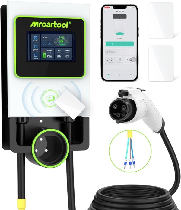 MR CARTOOL S311 Level 2 Electric Vehicle Charging Stations, APP Control EV Charger with 26FT Electric Car Charger Cable, 32A Smart EV Charger Compatible with All EV