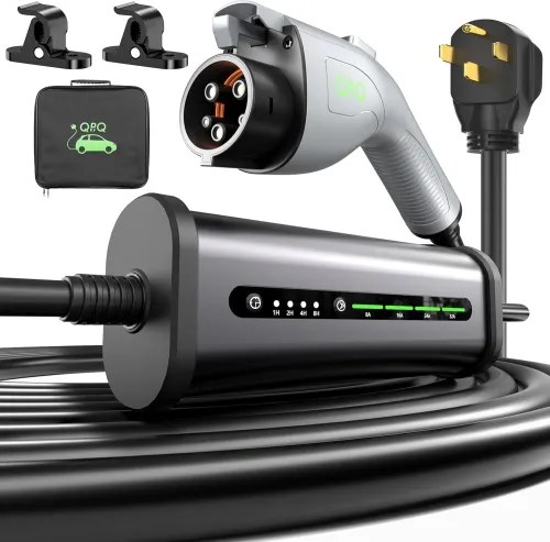 QPQ Level 2 EV Charger 32A 240V NEMA 14-50P, Portable Electric Vehicle Charging Stations with Adjustable Current/Timing Delay, 21FT Level 2 Charger with EV Charger Box Holders for J1772 Evs