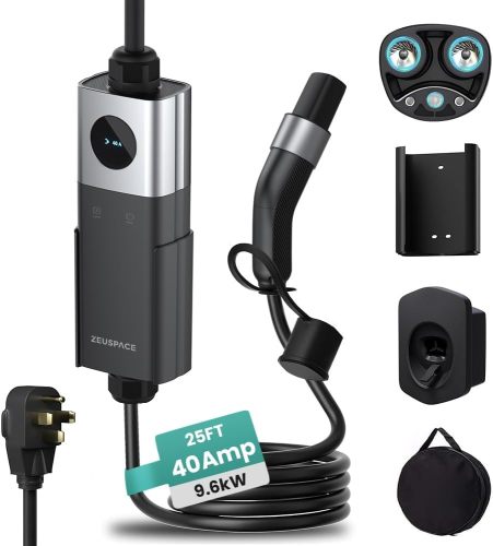 【NACS Only】 ZEUSPACE 25ft Level 1 EV Charger for Tesla, 110V-240V 16A Electric Vehicle Adjustable Charger for NACS with NEMA 5-15 Plug, Portable EV Mobile Charger, Compatible with Tesla Model 3/Y/S/X