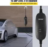 VEVOR LEVEL2 16A Amp 110V-240V 3.84 kW, Portable Electric Vehicle Charger with 25 ft Charging Cable NEMA 6-20 Plug, SAE J1772 Standard Plug-in Home EV Charging Station for Electric Cars