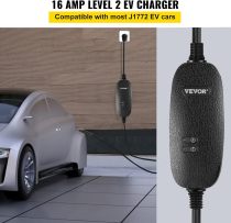 VEVOR LEVEL2 16A Amp 110V-240V 3.84 kW, Portable Electric Vehicle Charger with 25 ft Charging Cable NEMA 6-20 Plug, SAE J1772 Standard Plug-in Home EV Charging Station for Electric Cars
