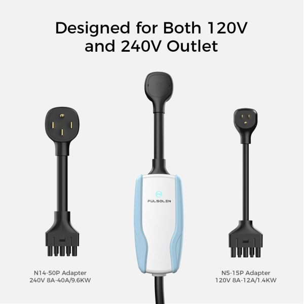 Level 2 EV Charger 40 Amp/240V/9.6kW Electric Vehicle Charging Station with NEMA 5-15 and NEMA 14-50 Outlet, Indoor/Outdoor
