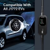 Level 1&Level 2 EV Charger with Five adapters, 16A, 100-240V, 25FT, Portable Electric Vehicle Charger, Fast EV Home Charging Station
