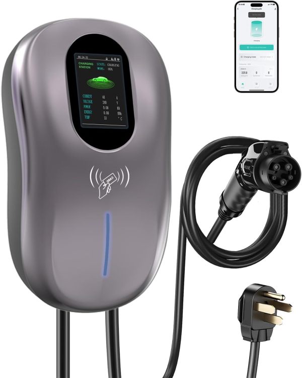 Level 2 EV Charger 48 Amp: 50a Level 2 Wall Connector for Home - 25ft Cable Outdoor Indoor EV Charger Level 2 - with5GWiFi Enabled Electric Car Charger 240V Electric Vehicle Charging Stations