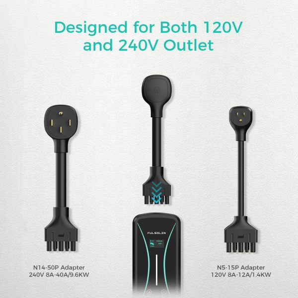 Portable Level 2 EV Charger 40 Amp/240V/9.6kW Electric Vehicle Charging Station with NEMA 5-15 and NEMA 14-50 Outlet, Indoor/Outdoor (40A)