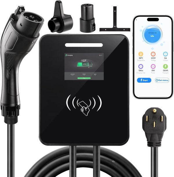 Level 2 EV Charger 48Amp, 240V,Indoor/Outdoor Electric Vehicle Charging Station with Flexible 25-Foot Cable, NEMA 14-50 Plug, SAE J1772,11.5KW Black
