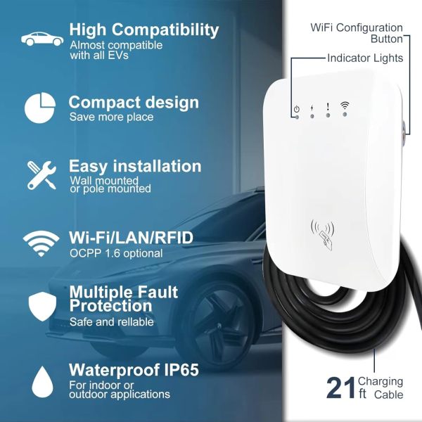 Level 2 EV Charger, 40 Amp 240V NEMA 14-50 Plug Electric Vehicle Smart Charger with 21 Ft Cable, UL Certified IC Card & WiFi App Control Portable EV Charger for Indoor Outdoor Charging Station