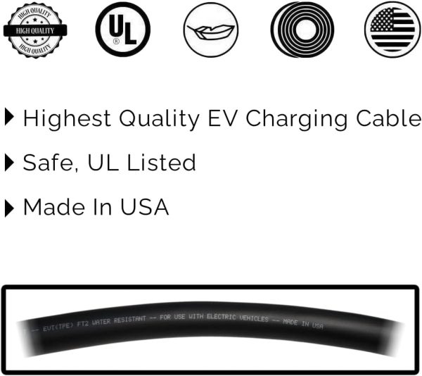 20ft 48amp J1772 EV Extension Cable, Made in USA - for Electric Vehicle Charging Stations, Carrying Bag, Ultra-Flex Cable, UL Listed Parts