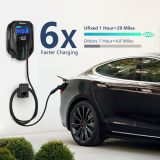 Level 2 240V LED Large Screen Home EV Charger, 32A Current Fast Electric Vehicle Charging Station and Cable, Indoor Outdoor Hardwired Charging Station for Tesla & J1772 Electric Cars