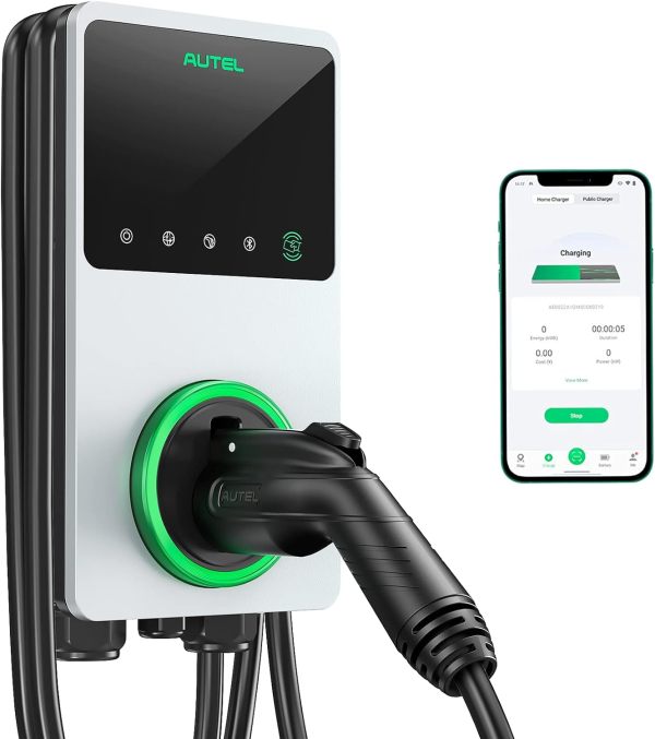 Autel Home Smart Electric Vehicle (EV) Charger up to 50Amp, 240V, Indoor/Outdoor Car Charging Station with Level 2, Wi-Fi and Bluetooth Enabled EVSE, 25-Foot Cable(Dark Gray)
