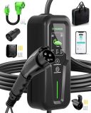 Portable Level 1&2 EV Charger (240V,40A,9.6KW) Current Adjustable with 25ft Charging Cable and NEMA 14-50 for SAE-J1772 Electric Vehicles and for Tesla, Reservation Charging Function WiFi Enabled