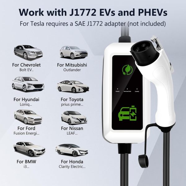 Podofo Portable EV Charger Level 1 16A for Home with 16.4 FT J1772 EV Charging Cable Indoor/Outdoor Electric Vehicle Car Fast Wall Charging Stations with NEMA 6-20 Plug 110V-240V