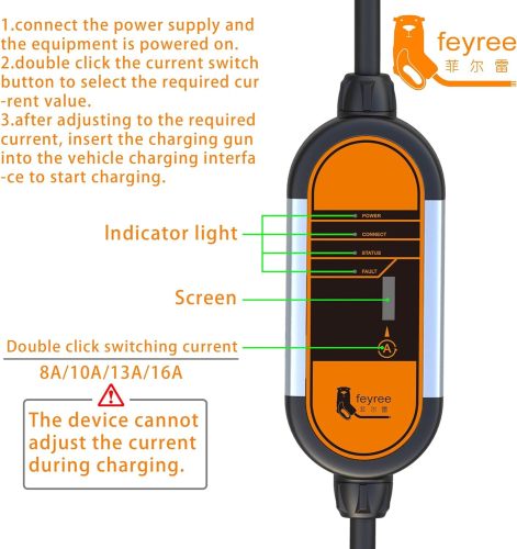 Electric Vehicle Charging Station,EV Charger, Portable Aluminum Alloy EV Charger with Extension Cord Overvoltage Protection Carry Bag