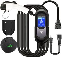EV Charger Level 1+2, 16Amp 110V/240V Portable Level 1 Level 2 Electric Vehicle Charging Station with NEMA 6-20 Plug & NEMA 5-15 Adapter for J1772 Electric Cars