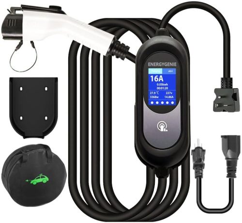 EV Charger Level 1+2, 16Amp 110V/240V Portable Level 1 Level 2 Electric Vehicle Charging Station with NEMA 6-20 Plug & NEMA 5-15 Adapter for J1772 Electric Cars