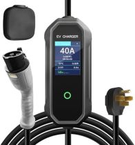 Level 2 EV Charger 40 Amp 110-240V 23ft Cable NEMA 14-50P, Mobile Portable Electric Vehicle Charger Plug-in Home EV Charging Station for SAE J1772 Evs Adjustable Current
