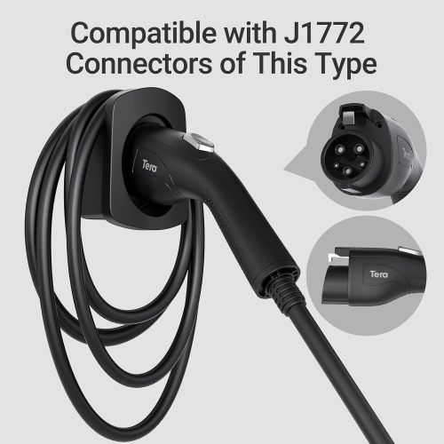 Tera EV Charger Holder for SAE J1772 Charger Electric Car Wall Mount Connector Charging Cable Holder Organizer All Weather Electric Vehicle Charging Station Accessories Black C01