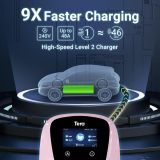 Tera Electric Vehicle Charger for Tesla: J1772 EVs ETL Certified Level 2 48 40 Amp 240 Volt Tesla Home EVSE with Manual Setting Amps Schedule on Unit NEMA 14-50 25 FT Cable Pink