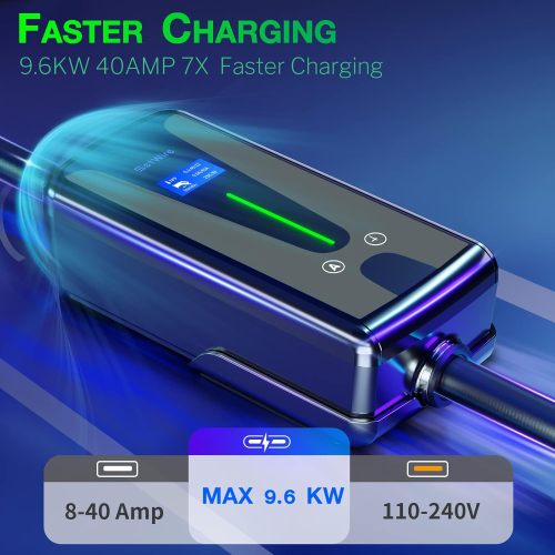 Level 2 EV Charger, 40 Amp Smart WiFi, 2 in 1 Wall Mount & Portable EV Charger,110-240V, NEMA 14-50 Plug, 23-Foot Cable, Electric Vehicle Car Charging Stations