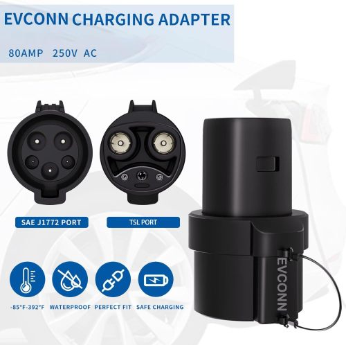 J1772 Adapter with Charger Lock- PA66 & Glass Fiber Shell for 200°C Resistance - 80A / 250V AC - Compatible with TSL Model 3, Y, X, S & Level 1/2 Charging Stations