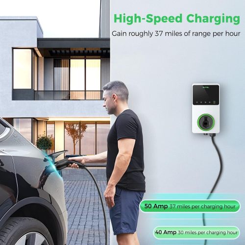Autel Home Smart Electric Vehicle (EV) Charger up to 50Amp, 240V, Indoor/Outdoor Car Charging Station with Level 2, Wi-Fi and Bluetooth Enabled EVSE, 25-Foot Cable(Dark Gray)