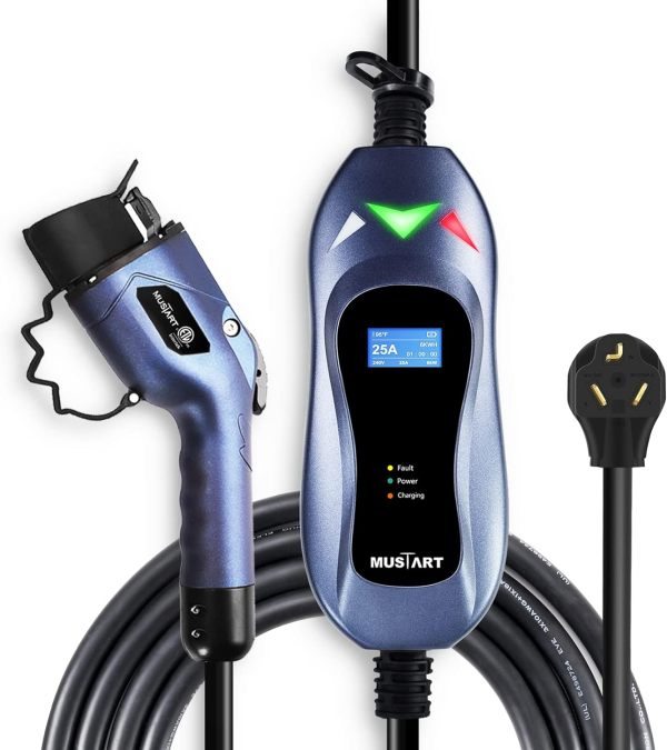 Level 2 Portable EV Charger (240 Volt, 25ft Cable, 25 Amp), Electric Vehicle Charger Plug-in EV Charging Station with NEMA 10-30P
