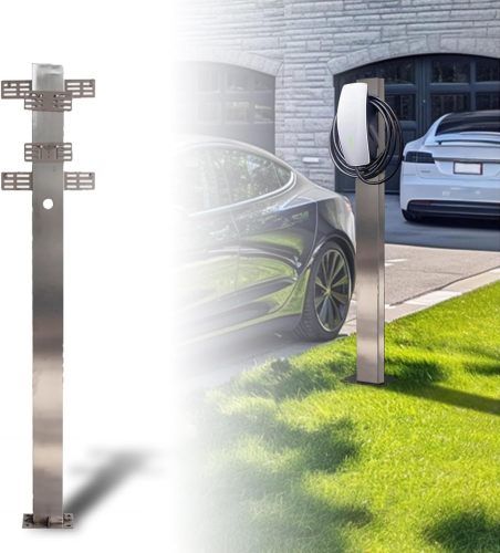 Pedestal Mounted EV Charging Station, Freely Removable and Adjustable Back Panel, New Energy Vehicle Charging Pile Charging Lever EV Charge Stand(Silver)