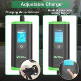 EV Charger Level 1+2, Mobile SAE J1772 Electric Vehicle Charging Station with NEMA 6-20 Plug and 5-15 Adapter 25 FT Cable, Portable 110V/240V 16A Adjustable Car Charger Equipment for All EVs