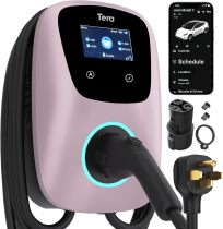 Tera Electric Vehicle Charger for Tesla: J1772 EVs ETL Certified Level 2 48 40 Amp 240 Volt Tesla Home EVSE with Manual Setting Amps Schedule on Unit NEMA 14-50 25 FT Cable W01 Pink