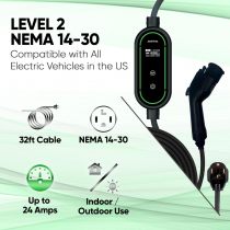 AEFA TOTALEV Adjustable NEMA 14-30 EV Level 2 Charger- 25FT Length EV Charging Cable, 240V, Up to 24 Amps, 5.8 kWh, Portable Delayed Charging LED Display, for All J1772 EV