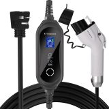 Level 1-2 EV Charger (16 Amp 110-240V 25ft Cable), Portable Electric Vehicle Charger with NEMA 6-20 Plug NEMA 5-15 Adapter,Plug-in Home EV Charging Station for SAE J1772 Evs