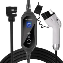 Level 1-2 EV Charger (16 Amp 110-240V 25ft Cable), Portable Electric Vehicle Charger with NEMA 6-20 Plug NEMA 5-15 Adapter,Plug-in Home EV Charging Station for SAE J1772 Evs
