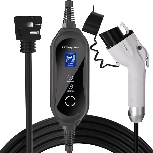Level 1-2 EV Charger (16 Amp 110-240V 25ft Cable), Portable Electric Vehicle Charger with NEMA 6-20 Plug NEMA 5-15 Adapter,Plug-in Home EV Charging Station for SAE J1772 Evs
