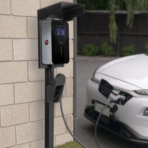 VIVO Outdoor EV Charging Stand, Weather Protection Hood, Pedestal for Charging Station, Floor Mounted, All Weather, Electric Vehicle Pile, Stainless Steel, Black, STAND-EV01C