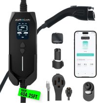 Level 2 EV Charger 40A 240V with J1772 NEMA 14-50P 9.6KW Wall Mounted Portable Electric Vehicle Charging Station with TSL High-end Adapter and 25ft Cable Adjustable Current Timing Delay