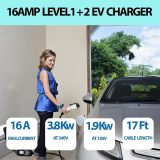 EV Charger Level 1+2, 16Amp 110V/240V Portable Level 1 Level 2 Electric Vehicle Charging Station with NEMA 6-20 Plug & NEMA 5-15 Adapter for J1772 Electric Cars