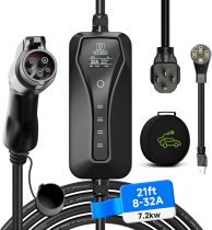 2024 Level 2 EV Charger[32A 7.2kW 110V-240V], Portable EV Charger Level 2 with NEMA 14-50P&5-15 Adapter, 32A/16A/13A/10A/8A Adjustable & Delay Charge 1-15H Electric Vehicle Charging Stations